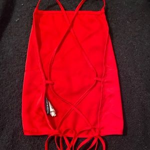 Bright Red Satin Open Back crop Tank